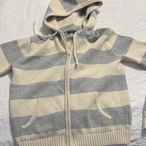Brandy Melville Gray and Cream Striped Hoodie